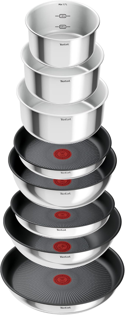 Tefal Ingenio L897SK04 20-Piece Cookware Set, Frying Pans with 2 Removable Handles, Induction, Non-Stick Coating, Stackable, Dishwasher Safe, Emotion L897SK04, Silver