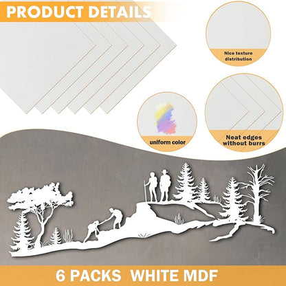 6 Pack Colored MDF Boards for Laser Engraving, 12x12x1/8 (3mm) Unfinished Fiberboard for Laser Cutting, DIY Craft Projects, Home Decor, Sign Making, Woodworking (White)