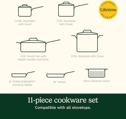 Cuisinart Cookware Set, 11 Piece Stainless Steel Cookware Pots and Pans, Home and Kitchen Durable Stainless Steel for Everyday Cooking, Matte Thyme, MT89G-11