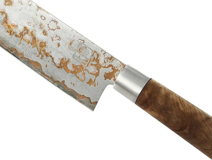 zayiko Damascus Nakiri Knife 6.7 Inch, VG10 Core Vegetable Knife for Chopping, Slicing & Dicing, 67-Layer Copper Damascus Steel, Maple Root Wood Handle, Wooden Gift Box