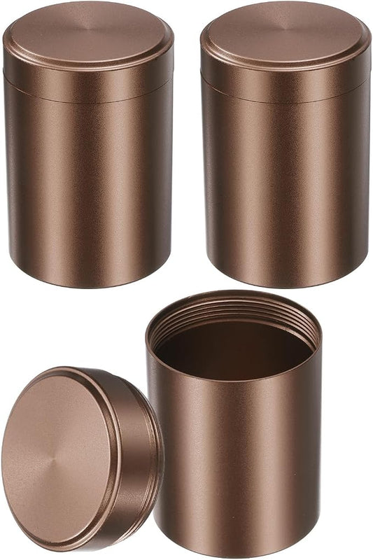 uxcell 3pcs Portable Storage Jar, Multipurpose Airtight Container Bottle Mini Smell Proof Metal Round Tins with Lid for Spices Coffee Tea Candy, Coffee