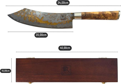 zayiko 7.9 Inch Damascus Carving Knife, VG10 Core, Meat Slicing Knife for Brisket, BBQ, Roast & Turkey, 67-Layer Copper Damascus Steel, 60 HRC, Maple Root Wood Handle, Wooden Gift Box