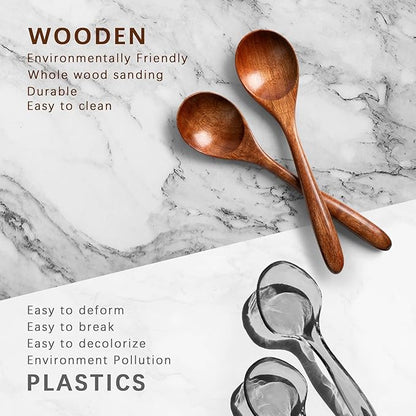 2 PCS Wooden Spoons for Honey, 6.7 inch Small Wooden Spoons - Terrific for Tea, Coffee & Soup, Little Wood Serving Table Spoon Set, Bulk Bamboo Teaspoon for Eating with Unique Design
