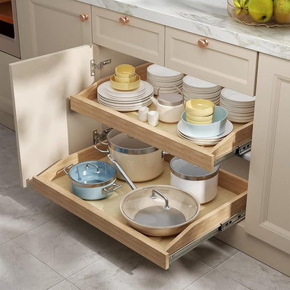 LOVMOR Single Pull Out Cabinet Organizer 22½”W x 21”D, Soft Close Slide Out Drawer Storage Shelves for Kitchen, Wood Cabinet Shelf Pull-Out Organizer Storage for Base Cabinets
