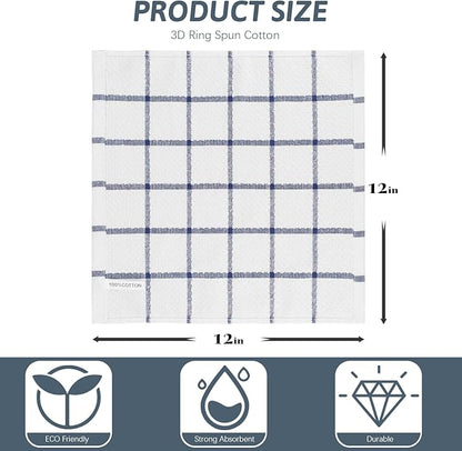 Nialnant 8 Pack Dish Rags,100% Cotton Dish Towels for Kitchen,Super Absorbent Kitchen Dish Cloths,Dish Rags with Hanging Loop,12x12 Inches,Navy Blue