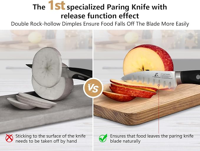 Paring Knife Set, 2PCS Small Kitchen Knives for Fruit, 3.8 Inch Fruit Knives and 2.75 Inch Bird Beak Peeling Knife, Premium Germany Stainless Steel Ergonomic Handle, Elegant Black Ideal for Gift