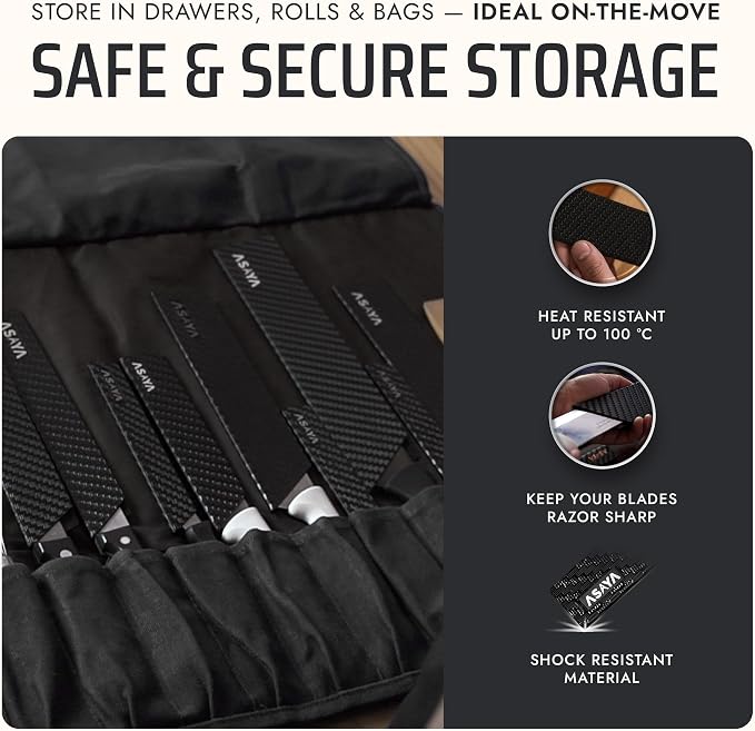 Asaya Professional Chef Knife Edge Guards – 4 Piece Knives Universal Covers - Extra Strength ABS Plastic and Food Safe Kitchen Knife Sheath Covers – Knives Not Included