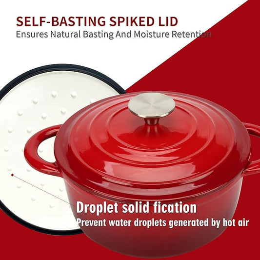 COOKWIN Cast Iron Dutch Oven,3 QT Dutch Oven Pot with lid Heavy Duty Dutch Ovens Enameled Cast Iron Pot Dual Handles Cookware for Baking Bread,Braiser,Soup,Meat, Ideal for Family, Cerise