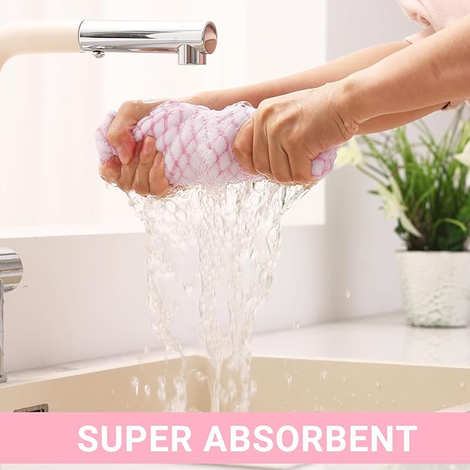 Homaxy Kitchen Towels and Dishcloths Set, 16 x 25 and 12 x 12 Inches, Set of 12 Cotton Terry Kitchen Dish Towels, Super Soft and Absorbent Dish Cloths, Pink