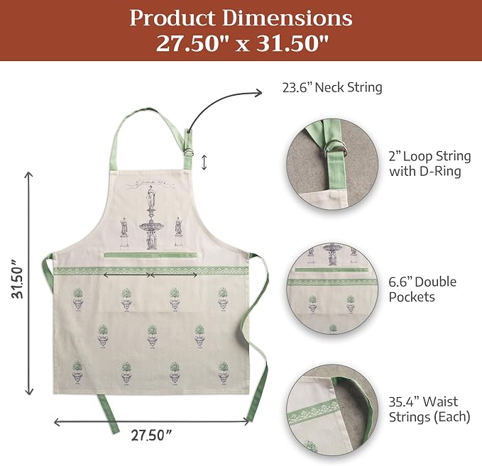 Maison d' Hermine 100% Cotton Apron for women with Pocket Kitchen Chef Apron for Men Cooking Spring Summer
