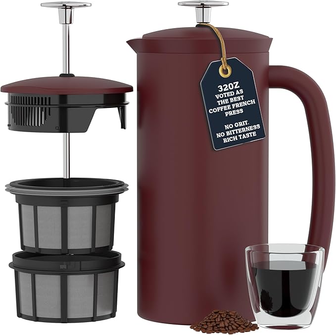 ESPRO Pro P7 French Press Coffee Maker - Double-Walled Stainless Steel Insulated with Micro-Filter - Cranberry, 32oz