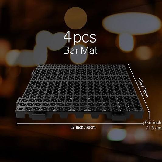 Tioncy 4 Pcs Bar Countertop Supplies Interlocking Mats 12 x 12 Inch Black Shelf Liners Bar Drying Coffee Non Slip Spills Mats for Bartending Home Cocktail Bars Restaurants