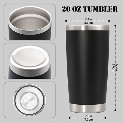 20 oz Tumbler with lid Double Wall Vacuum Insulated Tumblers Stainless Steel Coffee Mug Travel Coffee Tumbler Powder Coated Tumbler Cup Keep Hot&Cold - (Black 6 Pack)