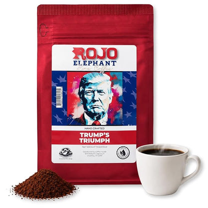 Rojo Elephant Caffeinated Ground Coffee, Single Origin Arabica Beans, Naturally Low Acid, Premium Ground Coffee (11 oz Bag) (Medium Dark Roast - Trump's Triumph)