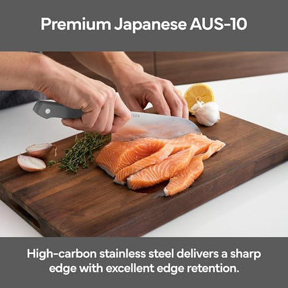 Misen Japanese Santoku Chef Knife - 7.5 Inch High Carbon Stainless Steel - Classic Japanese Knife Design for Cutting, Slicing, and Chopping - Razor Sharp Japanese Style Kitchen Knife, Gray