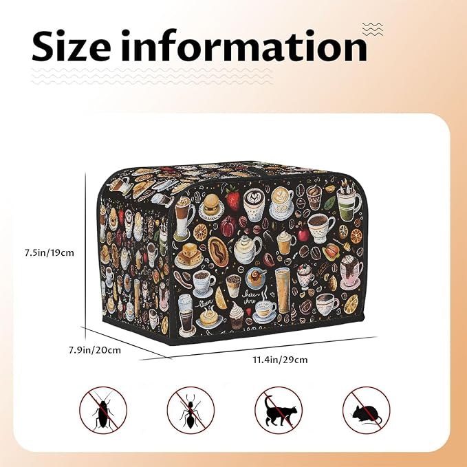 Coffee Toaster Cover 2 Slice Wide Slot Washable Toaster Covers | Fruit Lemon Dust and Fingerprint Protection Bread Maker Covers for Kitchen Accessories Decor Bakeware Women Gift