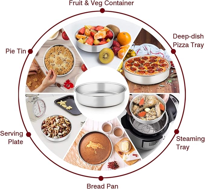 TeamFar 6 Inch Cake Pan, Round Smash Cake Pan Tier Baking Pans Set Stainless Steel, Fit in Pot Pressure Cooker Air Fryer, Healthy & Non-Toxic, Mirror Finish & Sturdy, Oven & Dishwasher Safe - Set of 3