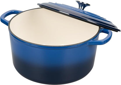 VORRINGARD Enameled Cast Iron Dutch Oven Pot with Lid, for Sourdough Bread Baking, Round Dutch Ovens, 6 Quart, Blue