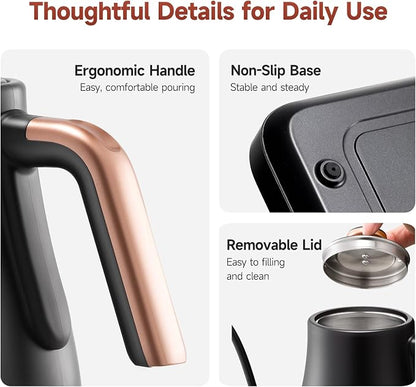 OLEGA Gooseneck Electric Kettle: 1000W Electric Kettles with Temperature Control 0.8L Stainless Steel Electric Tea Kettle Gooseneck Kettle for Coffee Tea Keep Warm (Black)