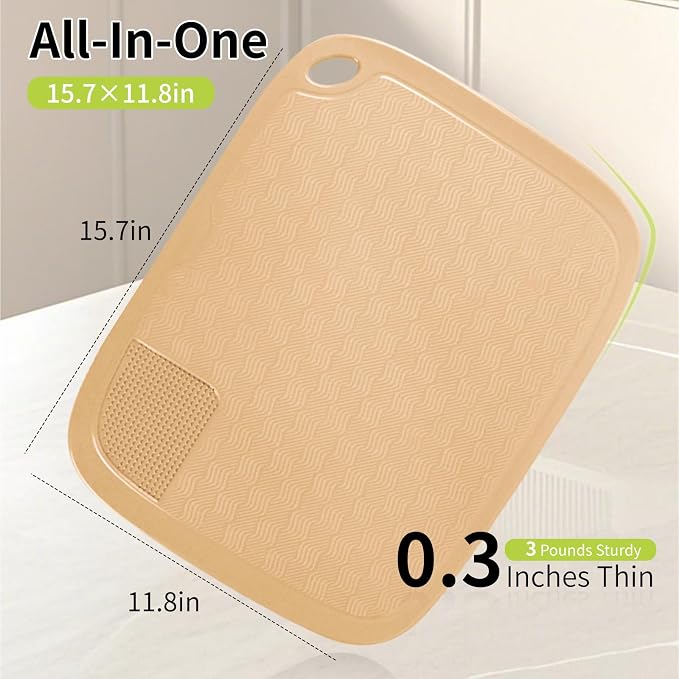 Compostable Rice Husk Cutting Board, Rice Husk Fiber & Natural Starch Cutting Boards, Dishwasher Safe Cutting Boards for Kitchen with Non-Slip Pads, Grinding Area, Juice Groove, 15.7" x11.8"