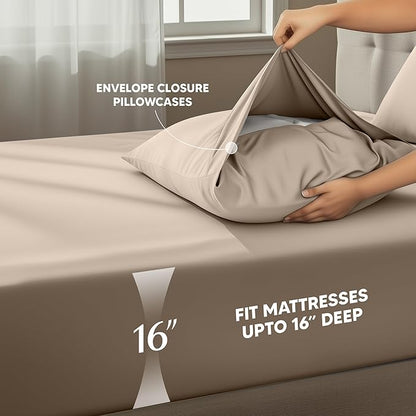 Utopia Bedding Full Size Sheet Set – 4 Piece Bed Sheets, Soft and Breathable Microfiber, Includes 1 Fitted Sheet, 1 Flat Sheet and 2 Pillowcases – Oeko Tex (Beige)