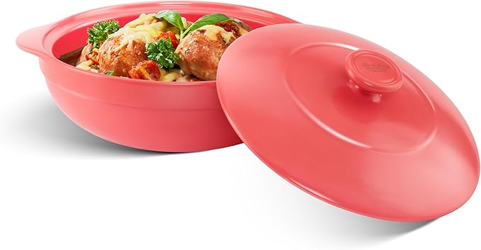 MINH LONG 3-Qt Porcelain Dutch Oven with Lid – Lead & Cadmium Free, Oven Safe to 482°F, Heat Retention, Clay Pot for Cooking on Gas & Infrared Cooktop, Use to Marinate, Cook, Bake, Refrigerate & Serve