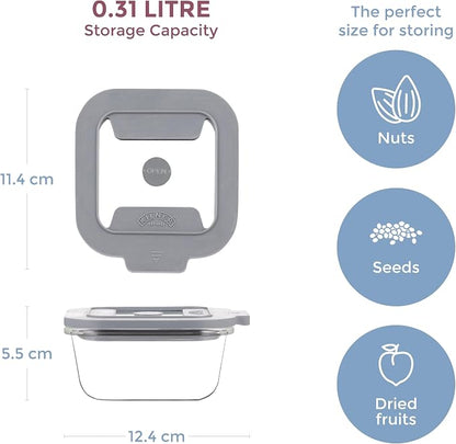 Kilner Fresh Storage 0.31 Litre Airtight Glass Container Durable Leakproof Lid with Vacuum Seal for Food Storage Leftovers Snacks Meal Prep Batch Cooking