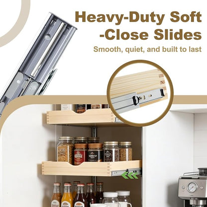 20" Pull Out Cabinet Drawer (Fits 21" Cabinet Opening), Wood Slide Out Cabinet Shelf Organizer with Ball Bearing Slides, Clear Lacquer Finish, Heavy Duty Kitchen Cabinet Pull Out Shelves