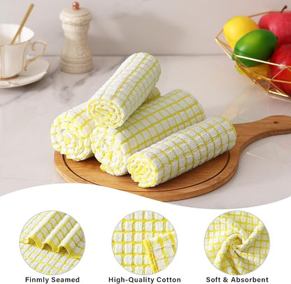 Homaxy Kitchen Towels and Dishcloths Set, 16 x 25 and 12 x 12 Inches, Set of 12 Cotton Terry Kitchen Dish Towels, Super Soft and Absorbent Dish Cloths, Yellow