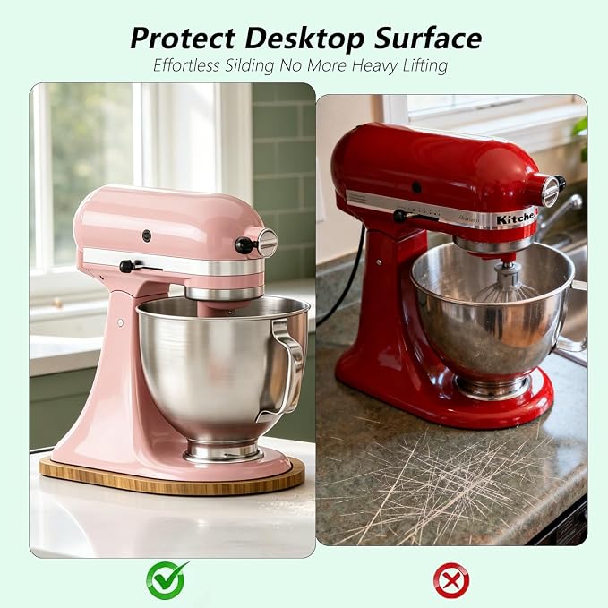 Solid Pine Wood Mixer Slider Mat – Compatible with KitchenAid 4.5-5 Qt Tilt-Head Stand Mixer, Artisan & Classic – Scratch-Resistant, Easy Glide, Heavy-Duty Kitchen Appliance Mat