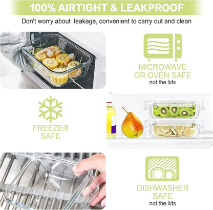 Bayco 10 Pack Meal Prep Containers, Glass Food Storage Containers with Lids, Airtight Lunch Bento Boxes, BPA-Free & Leak Proof (10 lids & 10 Containers) - White