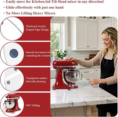 Mixer Slider Mat Compatible with KitchenAid 4.5-5Qt Tilt Head Stand Mixer, Thickened Acrylic Mixer Slider Tray for Kitchenaid Artisan, Kitchen Countertop Moving Tray attachments, Mixers Accessories