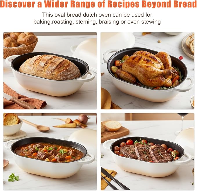 Enameled Cast Iron Oval Dutch Oven Pot with Lid, 5 QT Dutch Oven for Sourdough Bread Baking, Bread Loaf Pan with Lid & Bread Oven (Gradient Caramel)