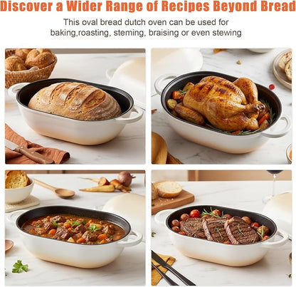 Enameled Cast Iron Oval Dutch Oven Pot with Lid, 5 QT Dutch Oven for Sourdough Bread Baking, Bread Loaf Pan with Lid & Bread Oven (Gradient Caramel)