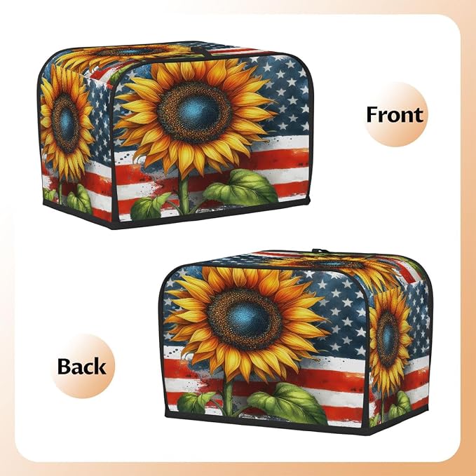 Toaster Cover 2 Slice Wide Slot Sunflower USA FlagBread Toaster Oven Dustproof Cover Small Appliance Kitchen Covers Dust and Fingerprint Protection for Women Gift 2 Slice