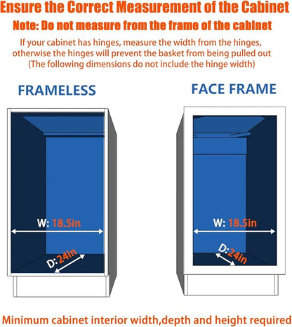 ROOMTEC Pull Out Cabinet Organizer - 17" W x 21" D, Slide Out Kitchen Cabinet Storage Shelves, Fits 18.5" Opening