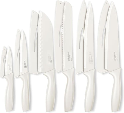 Onader 12 Pieces Knife Set with Covers, Stainless Steel Small Kitchen Knives Set, Cream White