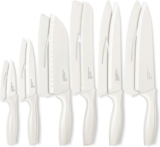 Onader 12 Pieces Knife Set with Covers, Stainless Steel Small Kitchen Knives Set, Cream White