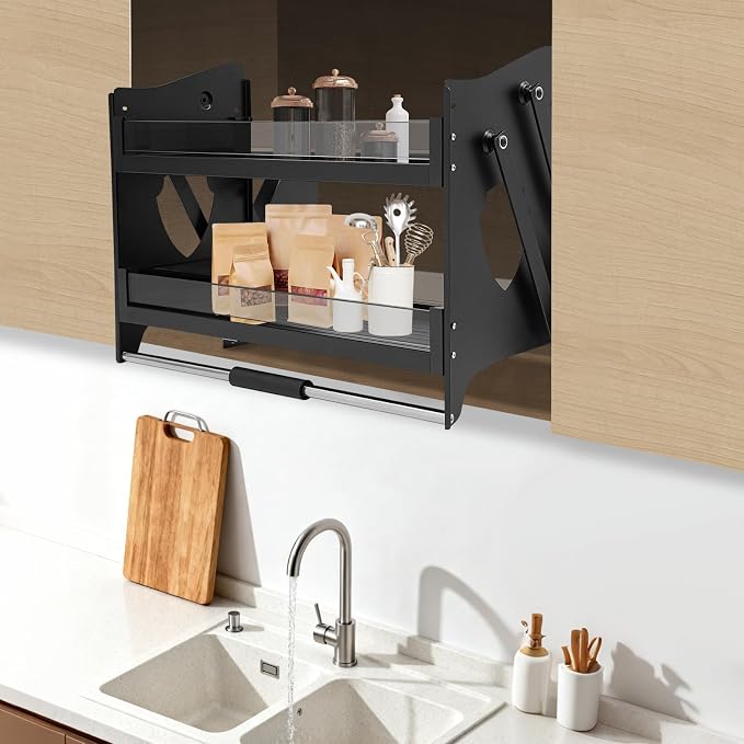 Pull Down Shelf,Pull Down Shelf Cabinet Organizer,2 Tier Pull-Out Cabinet Organizer,Wall Cabinet Storage Organizer for Kitchen