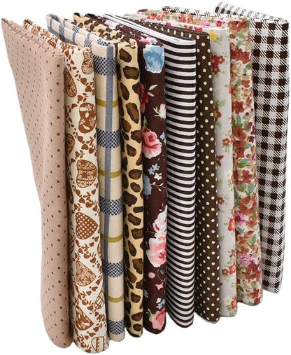 10pcs 12 x 12 inches (30cmx30cm) Print Coffee Series Fabric Bundle Squares Patchwork DIY Sewing Scrapbooking Quilting Pattern Artcraft
