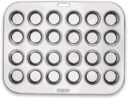 Fox Run Mini Muffin and Cupcake Pan, 24 Mini Cups, Stainless Steel Baking Pan, 10.5 x 13.75 x 1.5 inches
