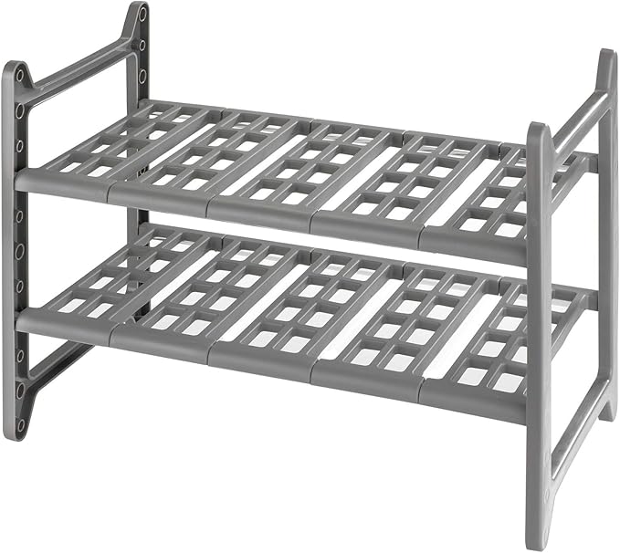 WENKO Under Sink Organizer for Kitchen and Bathroom, Under Cabinet Storage, Expandable Shelf from 17 to 31 in, 2 Tier Rack for Counter Organization, Gray