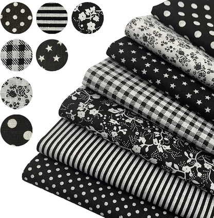 7PCS Different Patterns Printed Cotton Fabric Squares 50 cm x 50 cm Handmade Craft Cloths Bundle for Sewing Patchwork, Quilting, DIY Scrapbooking Tissue (Black)