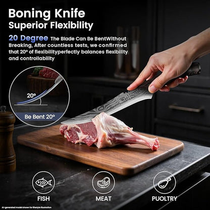 SYOKAMI Brisket Slicing Knife Set, Carving and Boning Knife for Meat & Turkey Cutting, Japanese Style High Carbon Steel Kitchen Knives Set For Home & BBQ, Wood Ergonomic Full Tang Handle, Ideal for Gift