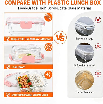 5 Pack Bariatric Meal Prep Containers, 8 oz Bariatric Bowls for Portion Control, Reusable Glass Snack Food Containers with Lids & Folding Spoon & Fork & Knife, Bariatric Must Haves (Pink)
