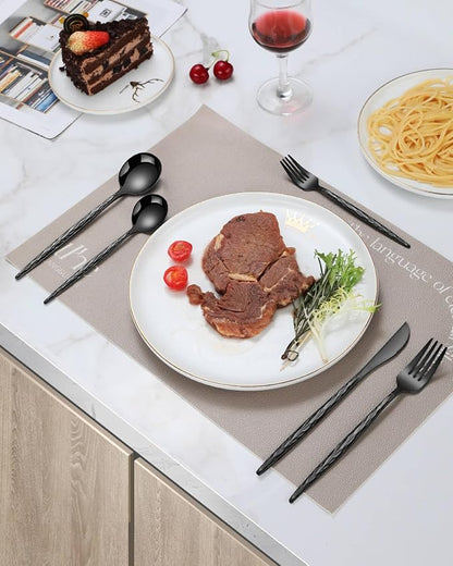 Hammered Black Silverware Set,30 Piece Stainless Steel Flatware Set for 6,Modern Cutlery Set,Includes Spoon Fork Knives Set,Home Kitchen and Restaurant,Dishwasher Safe
