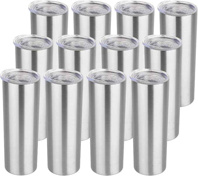 HASLE OUTFITTERS 20 oz Skinny Tumblers Bulk Set, Stainless Steel Insulated Slim Tumblers with Lids, Reusable Double Wall Travel Coffee Mugs, Durable Powder Coated Travel Water Cups(12)