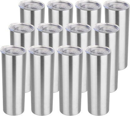 HASLE OUTFITTERS 20 oz Skinny Tumblers Bulk Set, Stainless Steel Insulated Slim Tumblers with Lids, Reusable Double Wall Travel Coffee Mugs, Durable Powder Coated Travel Water Cups(12)