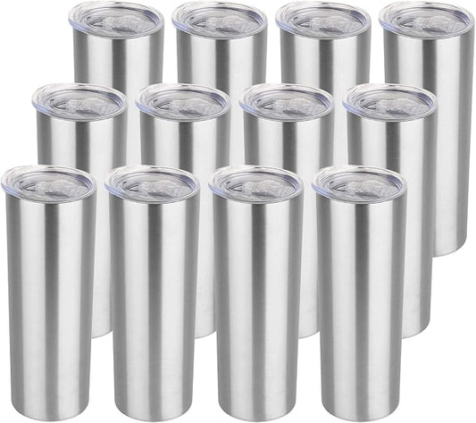 HASLE OUTFITTERS 20 oz Skinny Tumblers Bulk Set, Stainless Steel Insulated Slim Tumblers with Lids, Reusable Double Wall Travel Coffee Mugs, Durable Powder Coated Travel Water Cups(12)