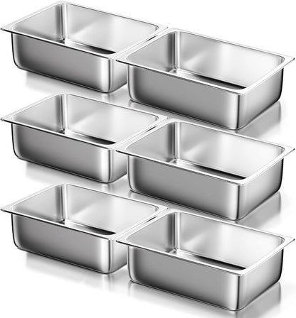 WantJoin Steam Table Hotel Pans - 1/1 Full Size 6 Inch Deep 6 Pack, Stainless Steel Food Storage Container Metal Tray Sets for Commercial Chafing Dishes Restaurant Buffet Catering Supplies